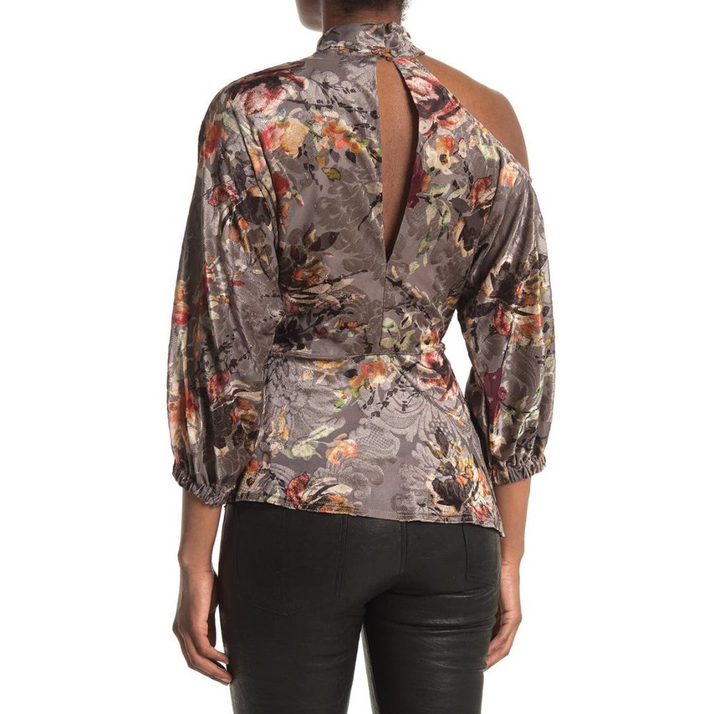 NEW Allen Schwartz Women Mulberry Asymmetric Velvet Burn Out Wrap Dress Blouse - Picture 2 of 10